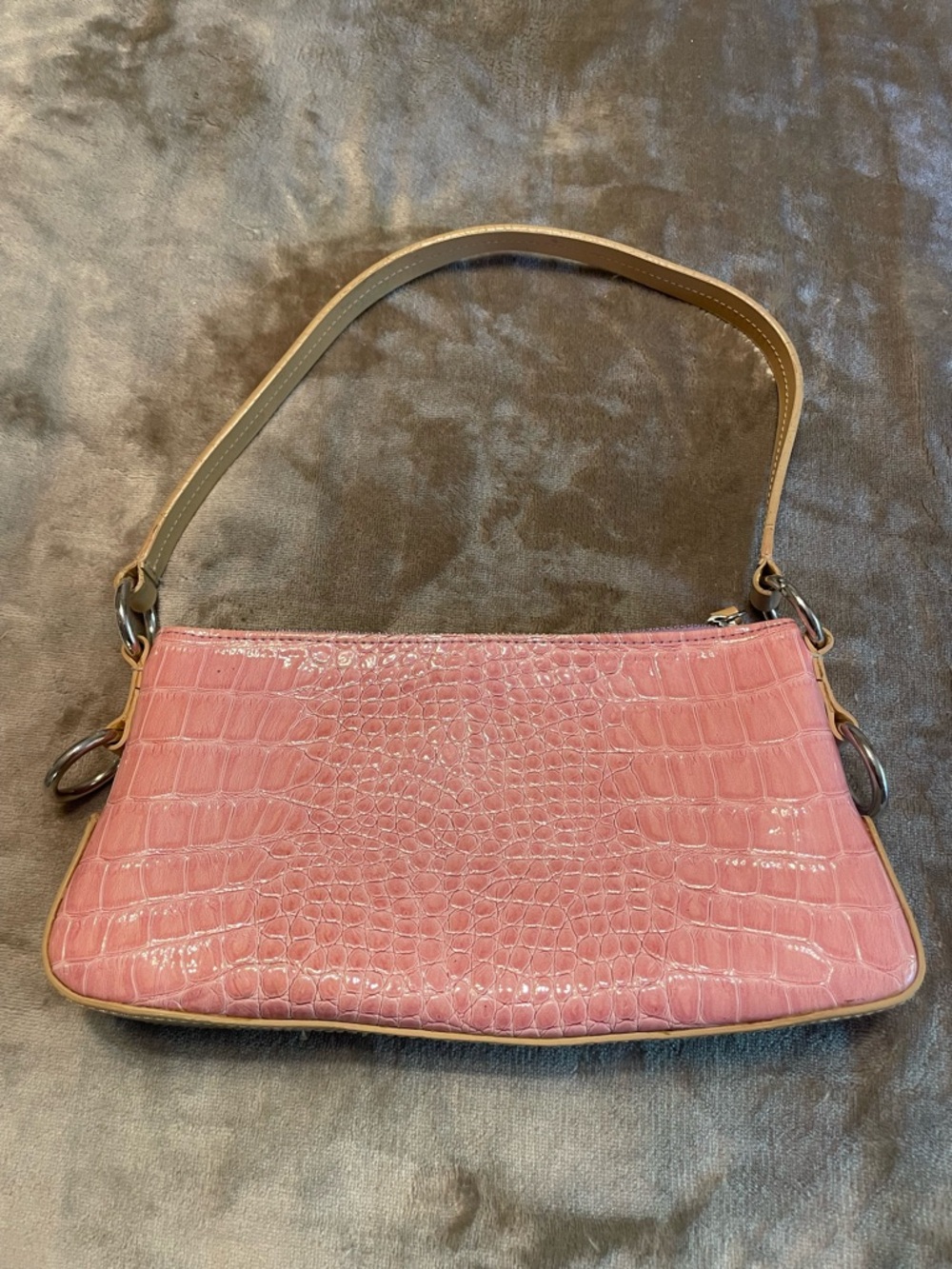 BCBGirls Pink Croc-Embossed Mini Shoulder Bag with Tan Trim